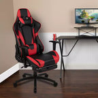 Sedia ergonomica da gaming Emma and Oliver Racing con schienale reclinabile e poggiapiedi in pelle sintetica rossa