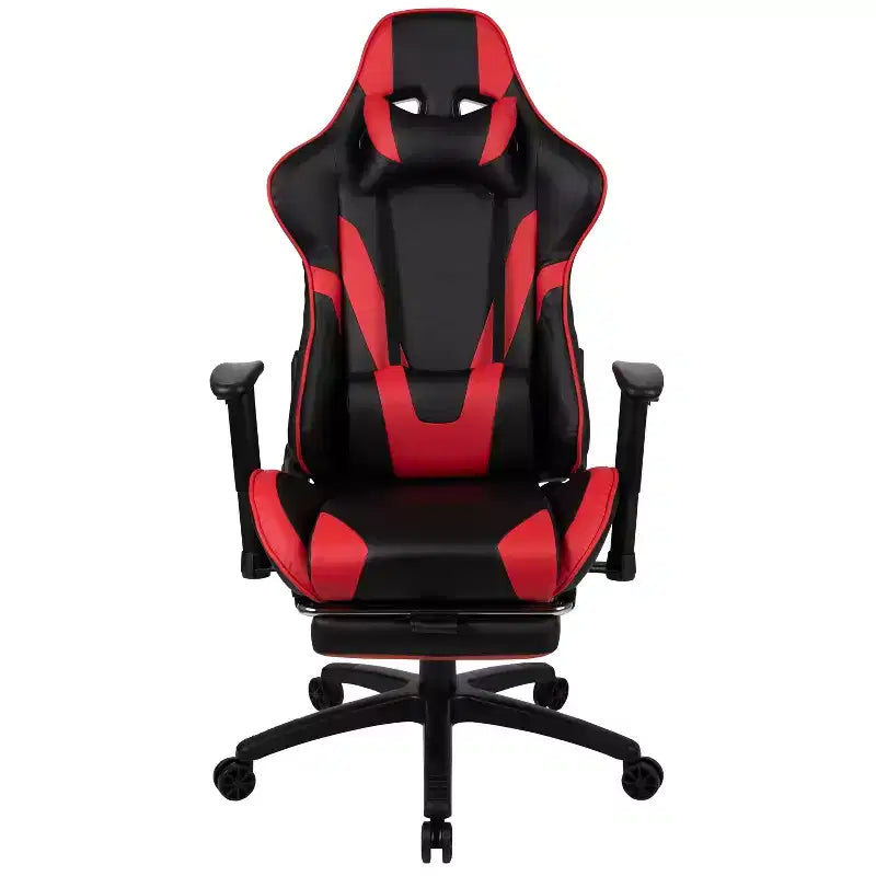 Sedia ergonomica da gaming Emma and Oliver Racing con schienale reclinabile e poggiapiedi in pelle sintetica rossa