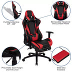 Sedia ergonomica da gaming Emma and Oliver Racing con schienale reclinabile e poggiapiedi in pelle sintetica rossa