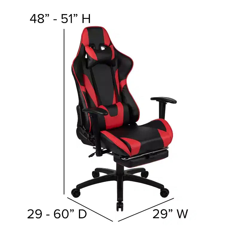 Sedia ergonomica da gaming Emma and Oliver Racing con schienale reclinabile e poggiapiedi in pelle sintetica rossa