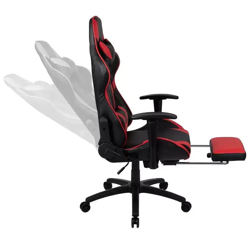 Sedia ergonomica da gaming Emma and Oliver Racing con schienale reclinabile e poggiapiedi in pelle sintetica rossa