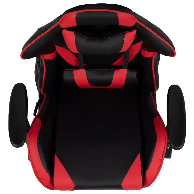 Sedia ergonomica da gaming Emma and Oliver Racing con schienale reclinabile e poggiapiedi in pelle sintetica rossa