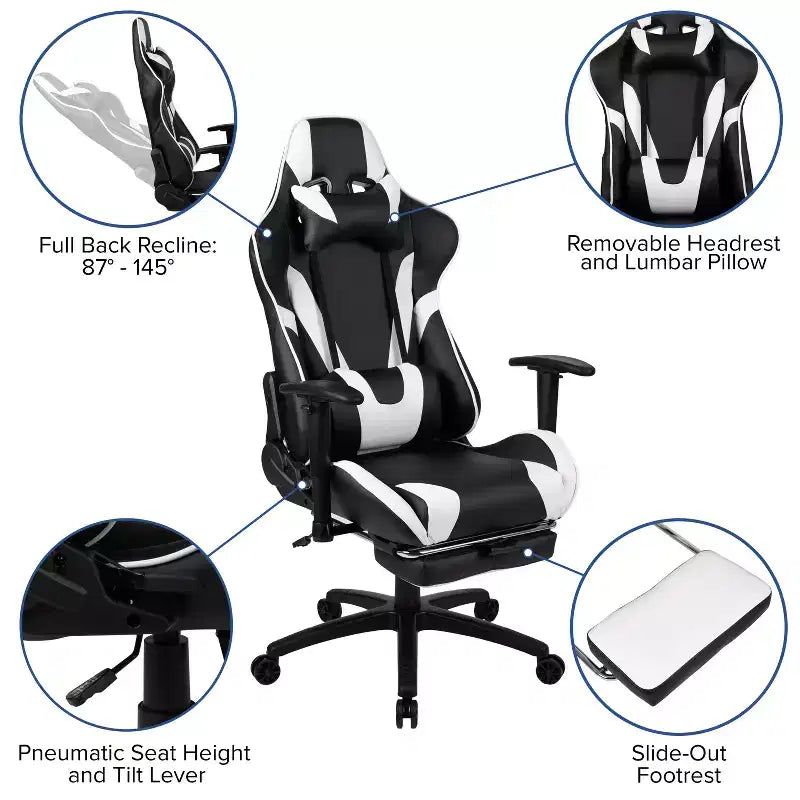 Sedia ergonomica da gaming Emma and Oliver Racing con schienale reclinabile e poggiapiedi in pelle sintetica rossa