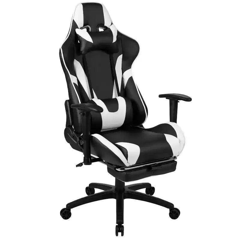 Sedia ergonomica da gaming Emma and Oliver Racing con schienale reclinabile e poggiapiedi in pelle sintetica rossa