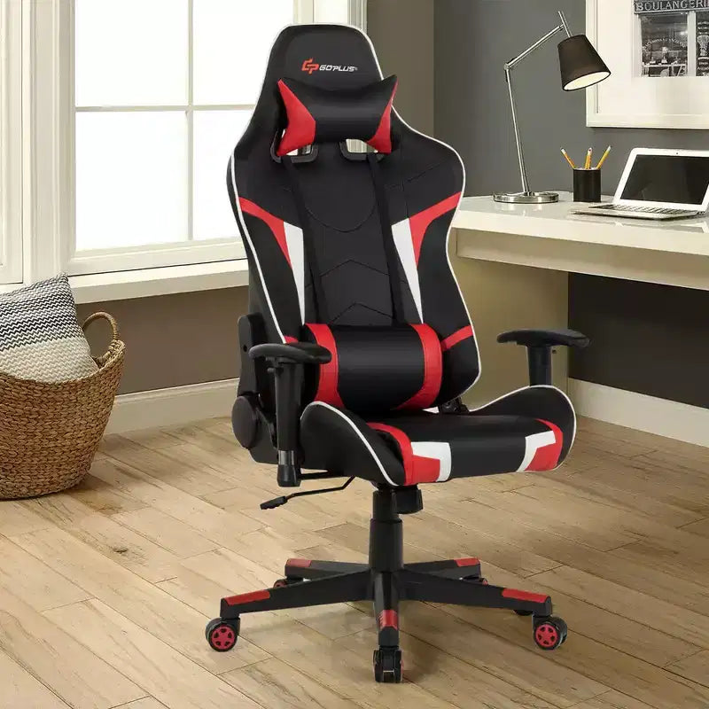 Costway Massage Gaming Chair Reclining Swivel Racing Office Chair w/Lumbar Support White\Blue\Grey\Red