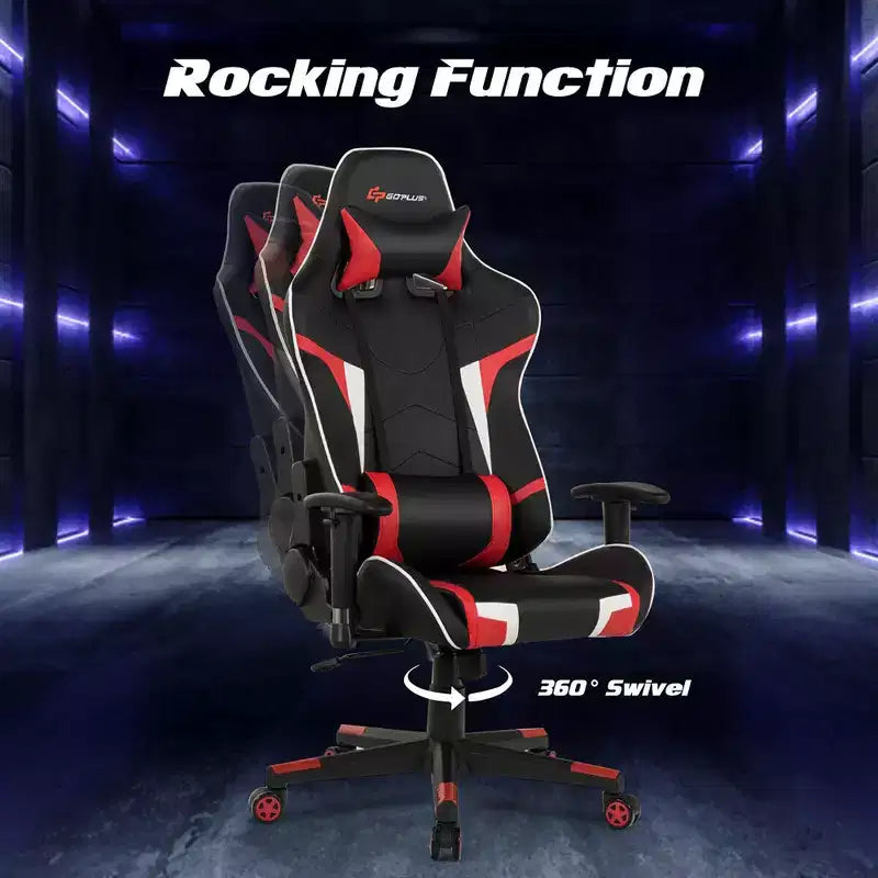Costway Massage Gaming Chair Reclining Swivel Racing Office Chair w/Lumbar Support White\Blue\Grey\Red