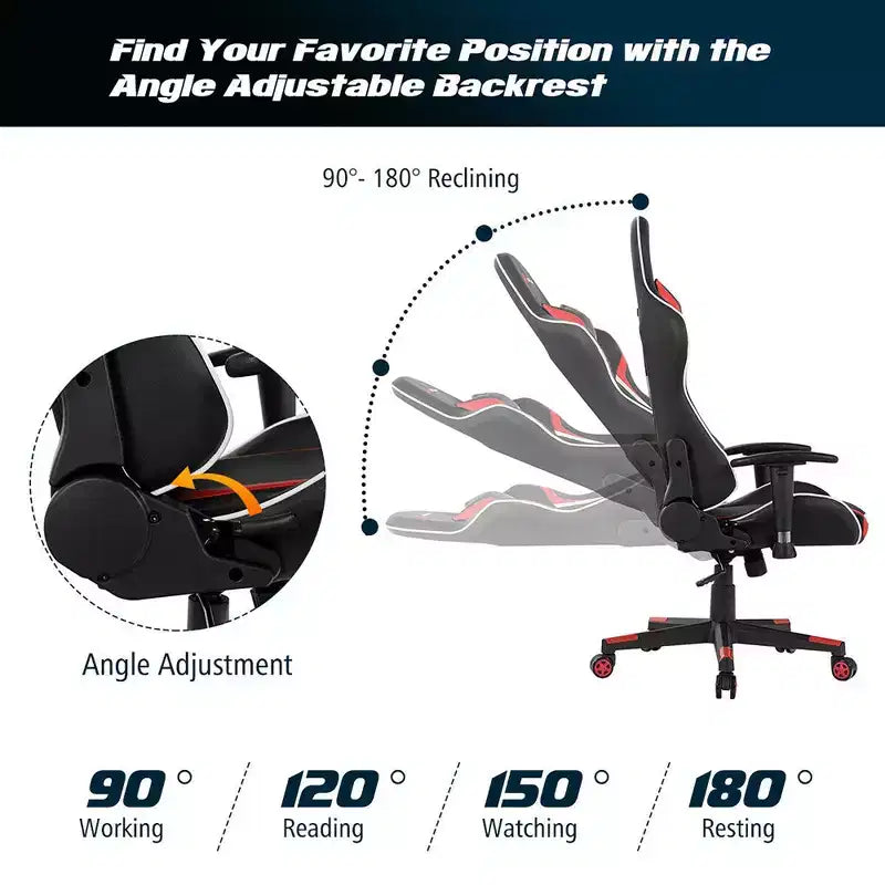 Costway Massage Gaming Chair Reclining Swivel Racing Office Chair w/Lumbar Support White\Blue\Grey\Red