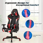 Costway Massage Gaming Chair Reclining Swivel Racing Office Chair w/Lumbar Support White\Blue\Grey\Red