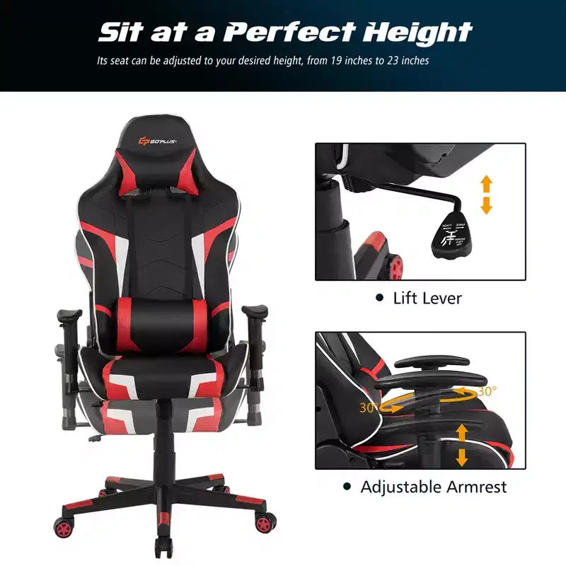 Costway Massage Gaming Chair Reclining Swivel Racing Office Chair w/Lumbar Support White\Blue\Grey\Red