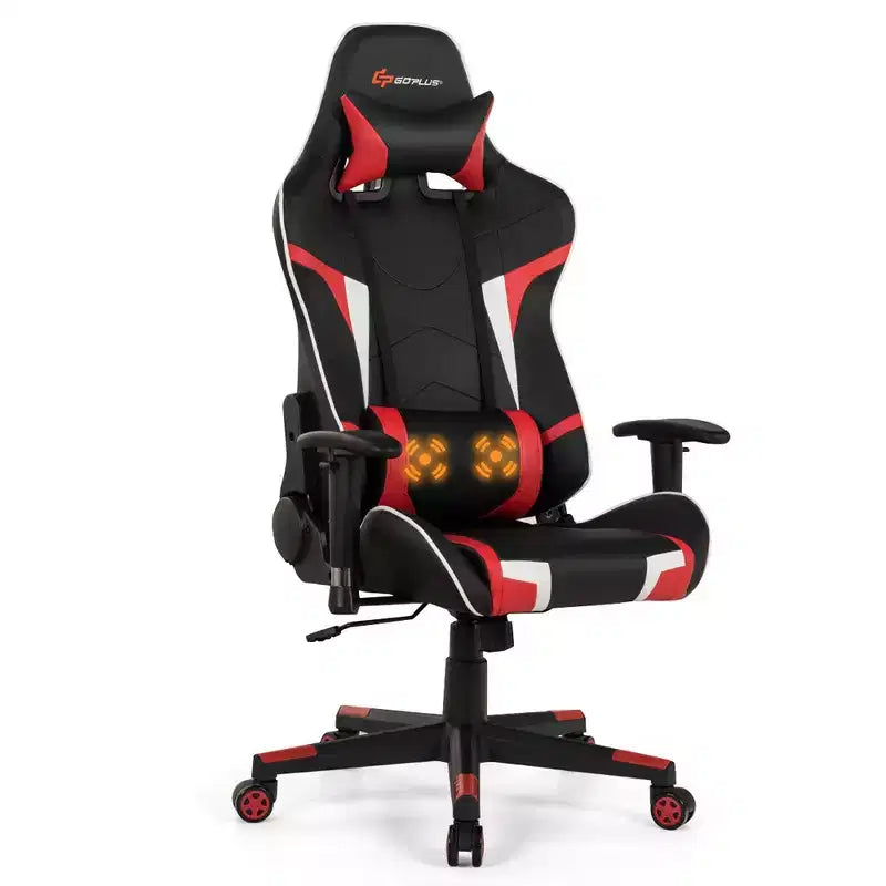 Costway Massage Gaming Chair Reclining Swivel Racing Office Chair w/Lumbar Support White\Blue\Grey\Red