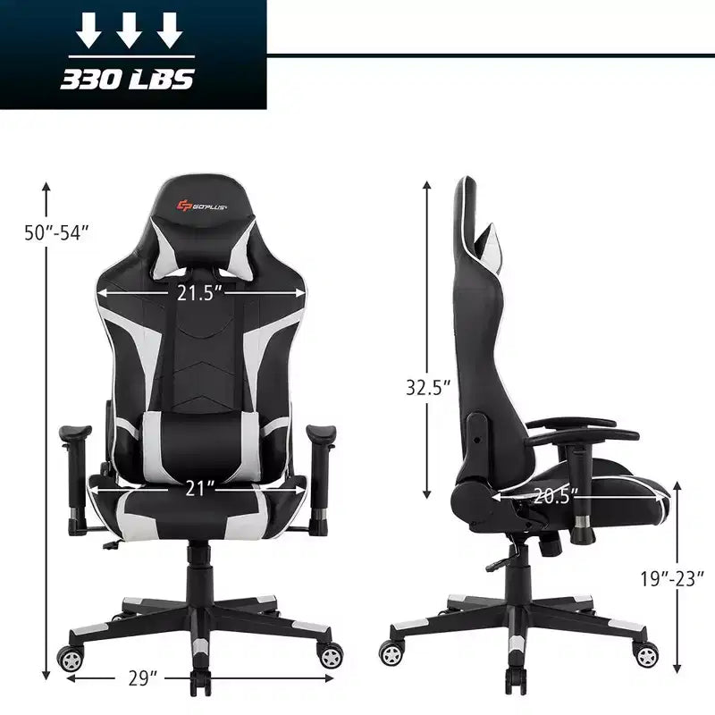 Costway Massage Gaming Chair Reclining Swivel Racing Office Chair w/Lumbar Support White\Blue\Grey\Red