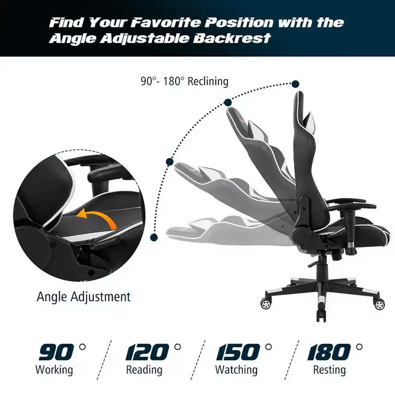 Costway Massage Gaming Chair Reclining Swivel Racing Office Chair w/Lumbar Support White\Blue\Grey\Red