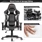 Costway Massage Gaming Chair Reclining Swivel Racing Office Chair w/Lumbar Support White\Blue\Grey\Red