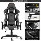 Costway Massage Gaming Chair Reclining Swivel Racing Office Chair w/Lumbar Support White\Blue\Grey\Red
