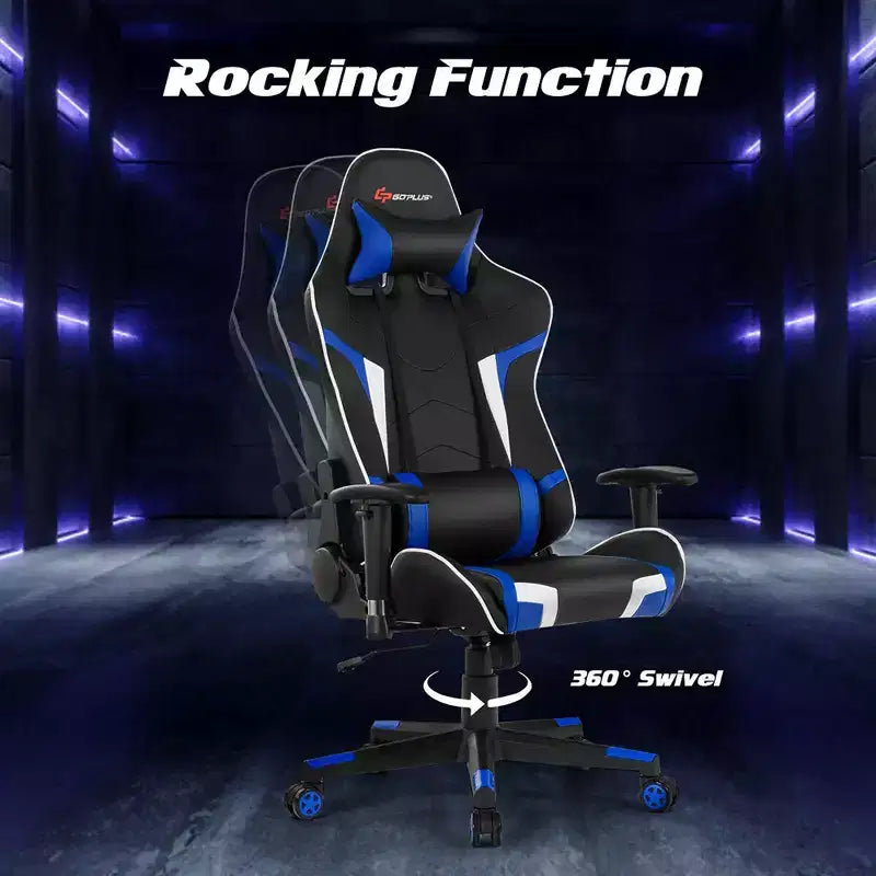 Costway Massage Gaming Chair Reclining Swivel Racing Office Chair w/Lumbar Support White\Blue\Grey\Red