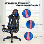 Costway Massage Gaming Chair Reclining Swivel Racing Office Chair w/Lumbar Support White\Blue\Grey\Red