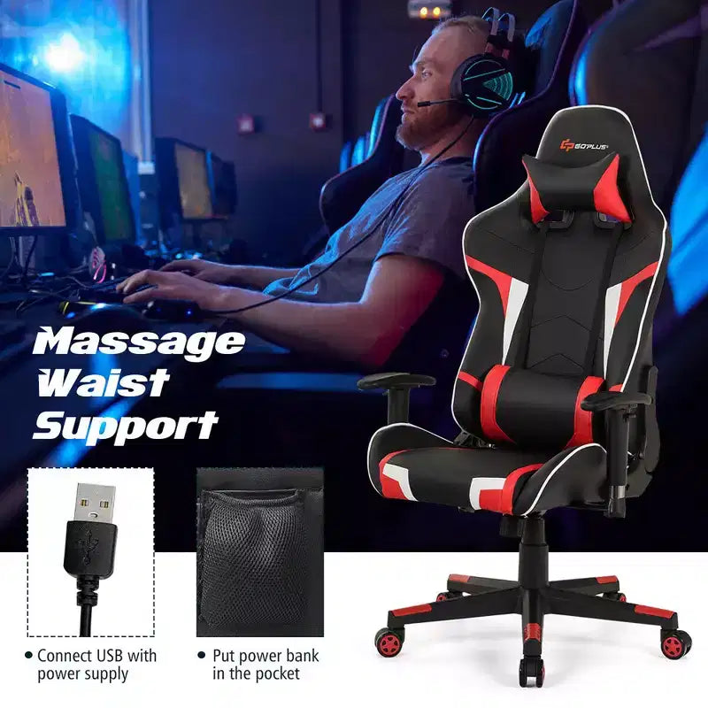 Sedia da gioco massaggiante Costway, reclinabile, girevole, da ufficio, da corsa, con supporto lombare