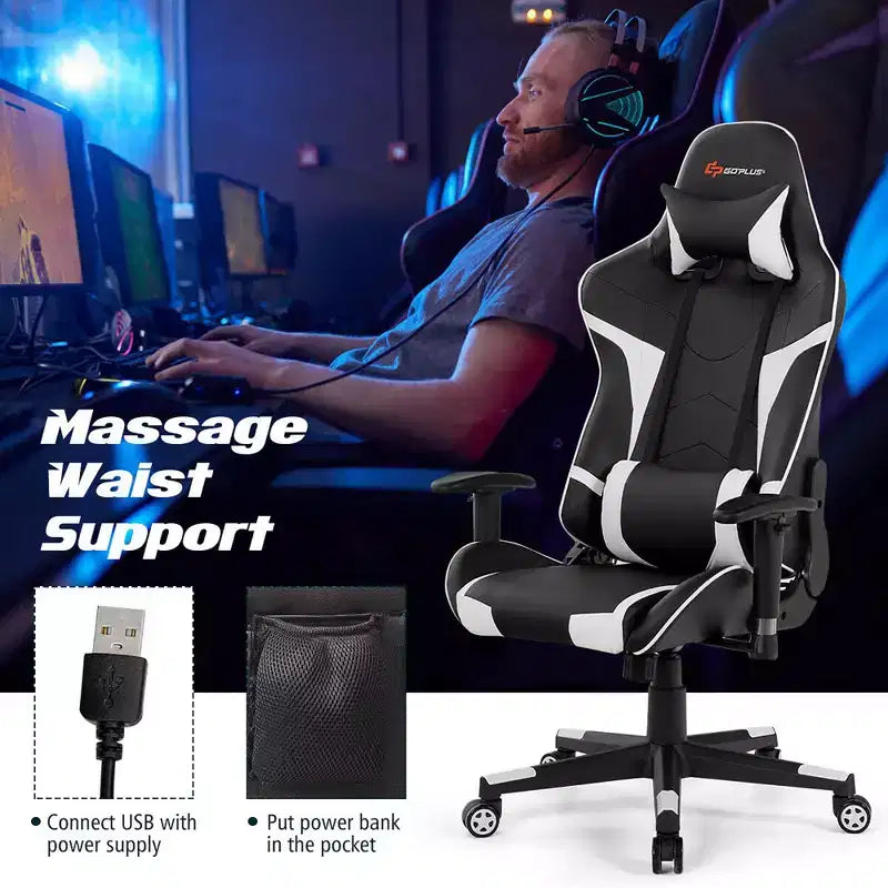 Sedia da gioco massaggiante Costway, reclinabile, girevole, da ufficio, da corsa, con supporto lombare