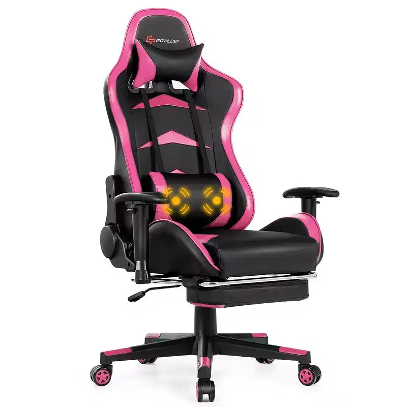 Costway Massage Gaming Chair Reclining Swivel Racing Office Chair with Footrest