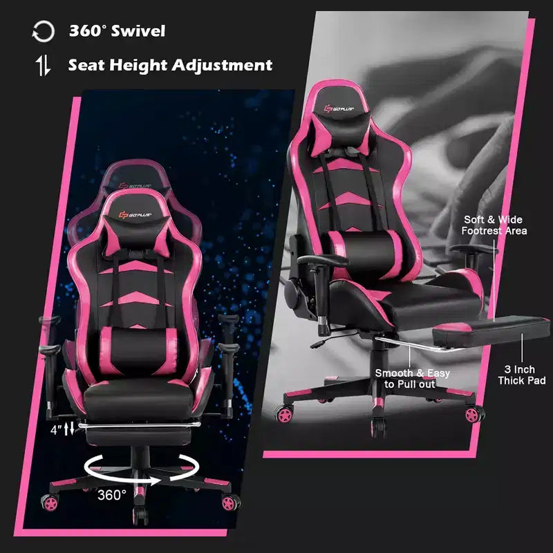 Costway Massage Gaming Chair Reclining Swivel Racing Office Chair with Footrest