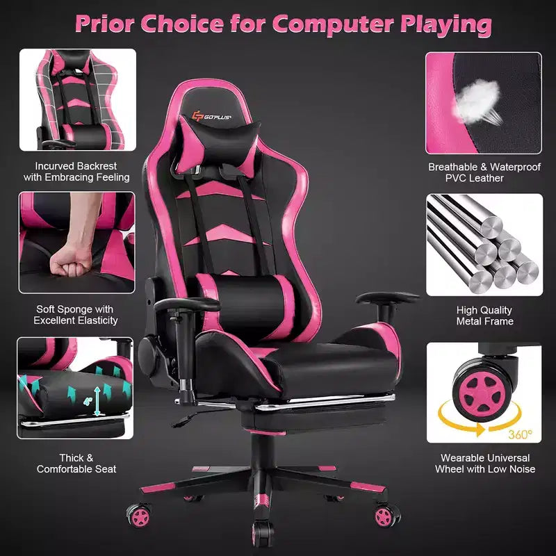 Costway Massage Gaming Chair Reclining Swivel Racing Office Chair with Footrest