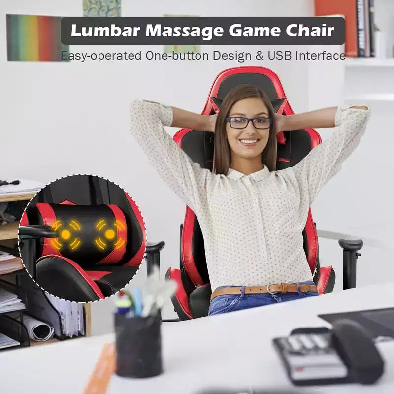 Costway Massage Gaming Chair Reclining Swivel Racing Office Chair with Footrest