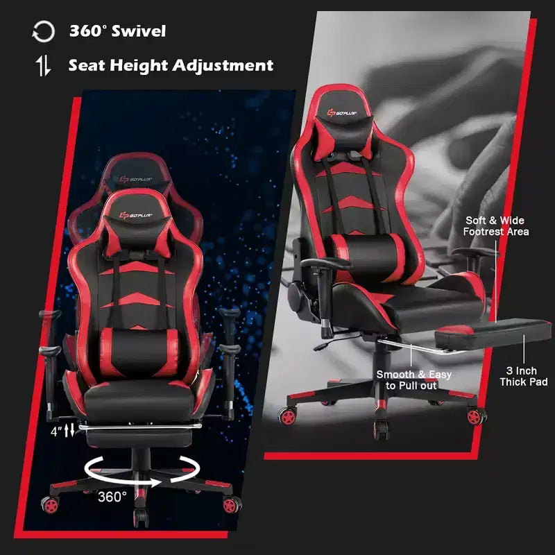Costway Massage Gaming Chair Reclining Swivel Racing Office Chair with Footrest
