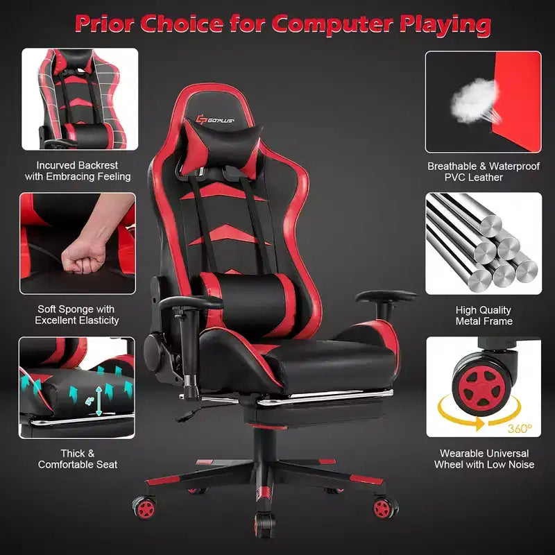 Costway Massage Gaming Chair Reclining Swivel Racing Office Chair with Footrest