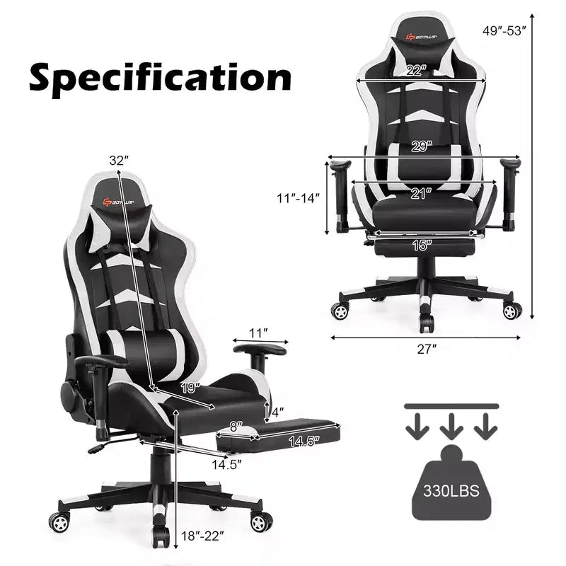 Costway Massage Gaming Chair Reclining Swivel Racing Office Chair with Footrest