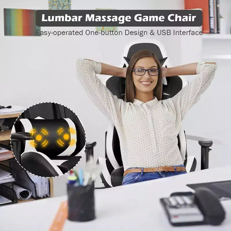 Costway Massage Gaming Chair Reclining Swivel Racing Office Chair with Footrest