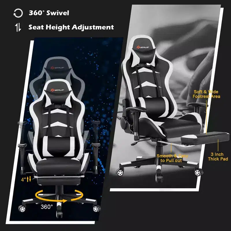 Costway Massage Gaming Chair Reclining Swivel Racing Office Chair with Footrest