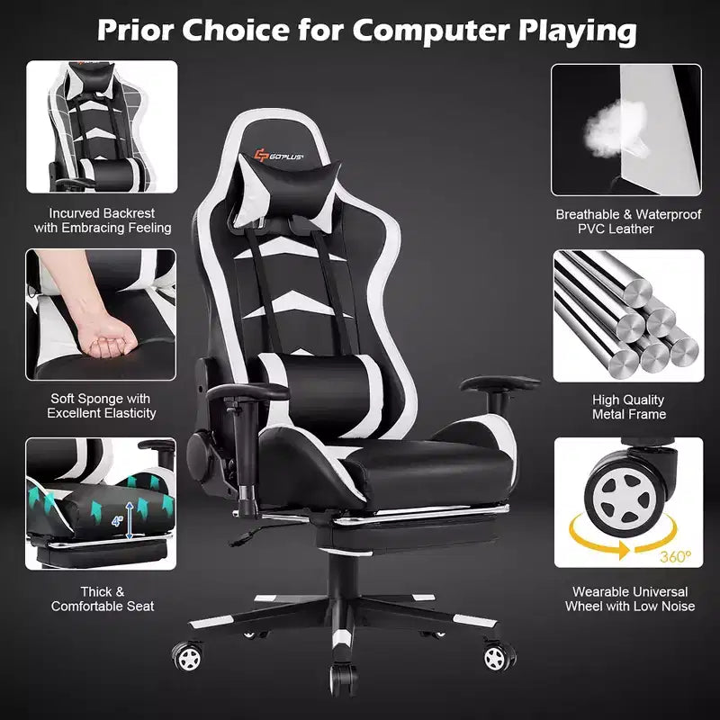 Costway Massage Gaming Chair Reclining Swivel Racing Office Chair with Footrest