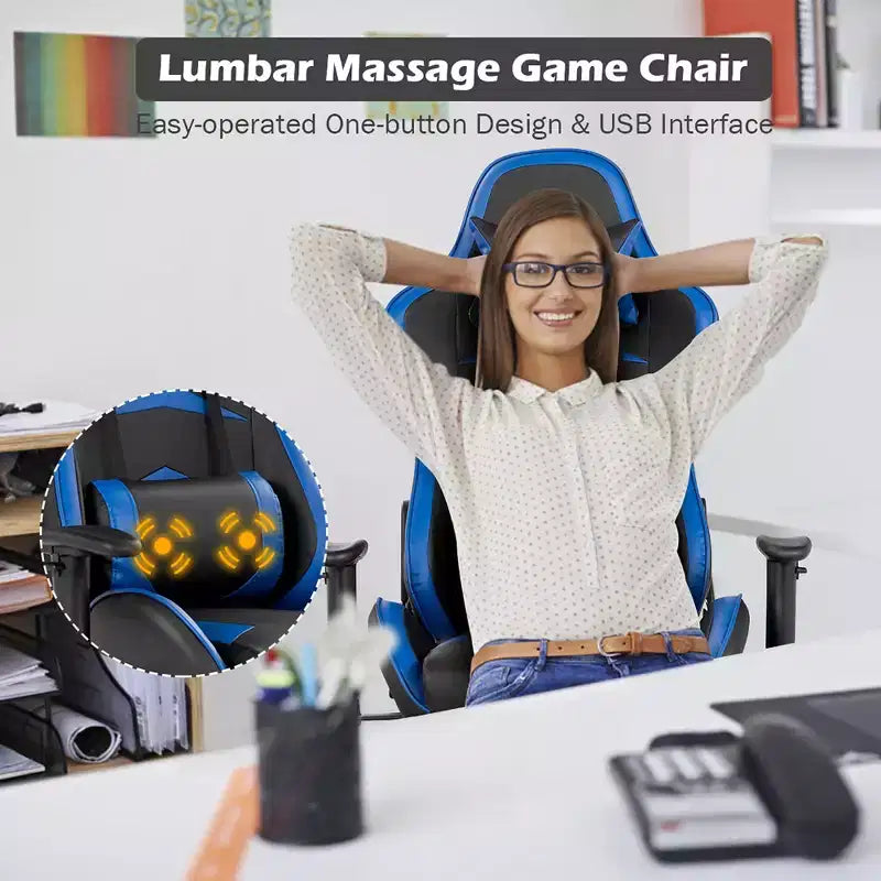 Costway Massage Gaming Chair Reclining Swivel Racing Office Chair with Footrest