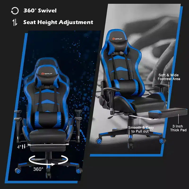 Costway Massage Gaming Chair Reclining Swivel Racing Office Chair with Footrest