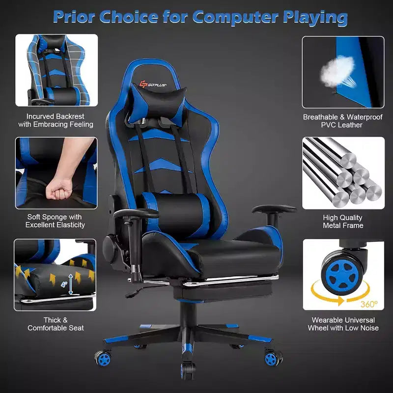 Costway Massage Gaming Chair Reclining Swivel Racing Office Chair with Footrest
