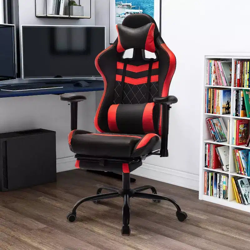 24/7 Shop At Home Finn Racing Adjustable Pillow and Leg Support Gaming Chair