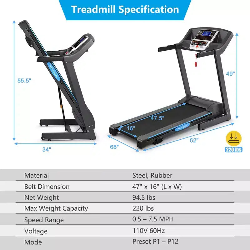 Costway 2.25HP Folding Electric Treadmill Motorized Power Running Machine