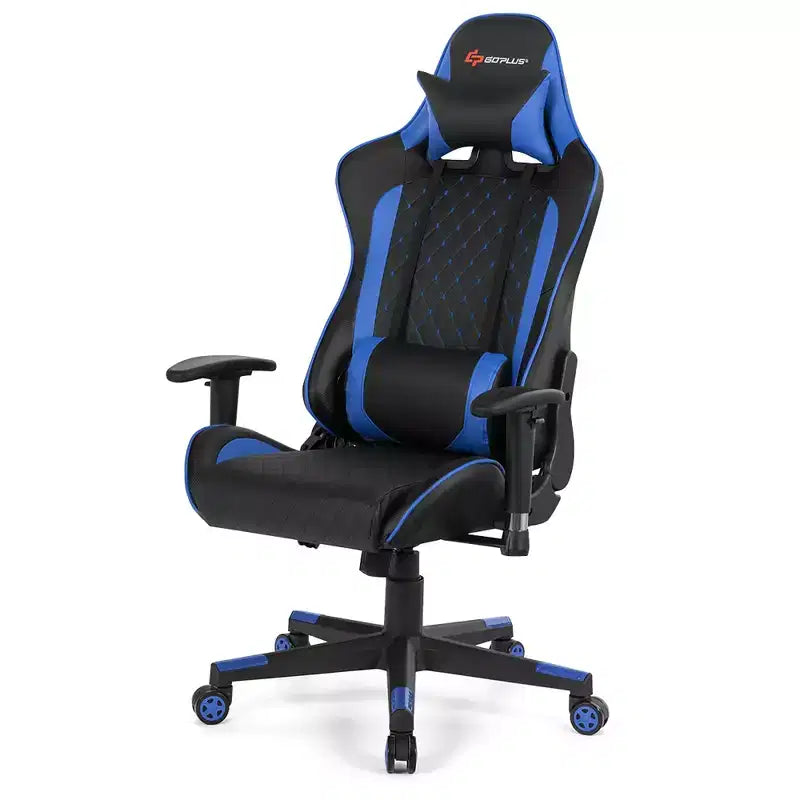Costway Massage Gaming Chair Reclining Racing Chair w/Lumbar Support and Headrest White/Blue/Pink/Red