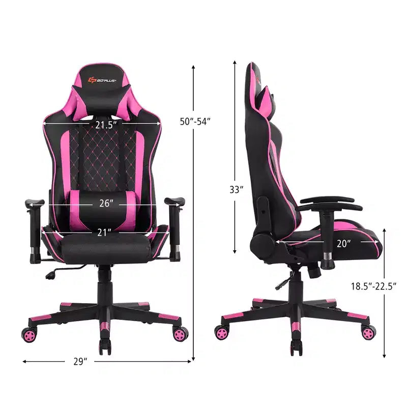 Costway Massage Gaming Chair Reclining Racing Chair w/Lumbar Support and Headrest White/Blue/Pink/Red
