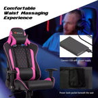 Costway Massage Gaming Chair Reclining Racing Chair w/Lumbar Support and Headrest White/Blue/Pink/Red