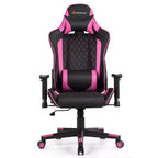 Costway Massage Gaming Chair Reclining Racing Chair w/Lumbar Support and Headrest White/Blue/Pink/Red