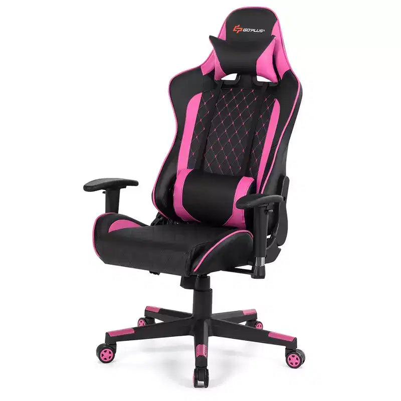 Costway Massage Gaming Chair Reclining Racing Chair w/Lumbar Support and Headrest White/Blue/Pink/Red