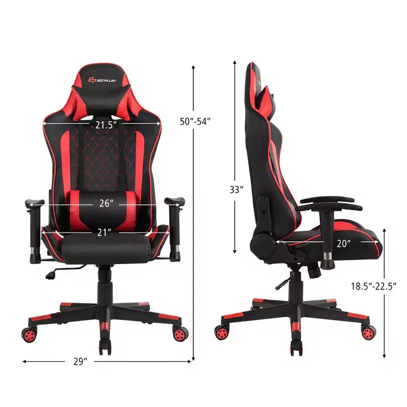 Costway Massage Gaming Chair Reclining Racing Chair w/Lumbar Support and Headrest White/Blue/Pink/Red
