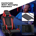 Costway Massage Gaming Chair Reclining Racing Chair w/Lumbar Support and Headrest White/Blue/Pink/Red