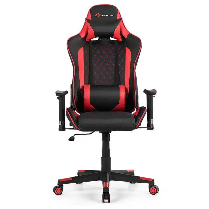 Costway Massage Gaming Chair Reclining Racing Chair w/Lumbar Support and Headrest White/Blue/Pink/Red