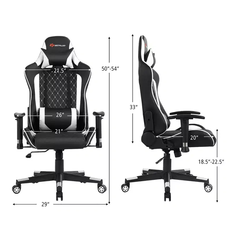 Costway Massage Gaming Chair Reclining Racing Chair w/Lumbar Support and Headrest White/Blue/Pink/Red