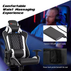 Costway Massage Gaming Chair Reclining Racing Chair w/Lumbar Support and Headrest White/Blue/Pink/Red