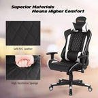 Costway Massage Gaming Chair Reclining Racing Chair w/Lumbar Support and Headrest White/Blue/Pink/Red