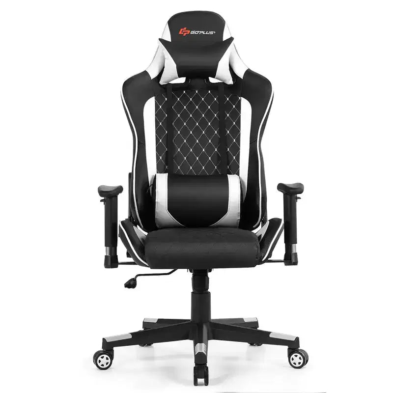 Costway Massage Gaming Chair Reclining Racing Chair w/Lumbar Support and Headrest White/Blue/Pink/Red