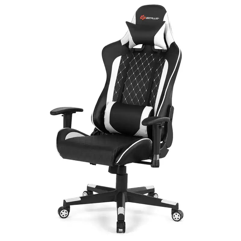 Costway Massage Gaming Chair Reclining Racing Chair w/Lumbar Support and Headrest White/Blue/Pink/Red